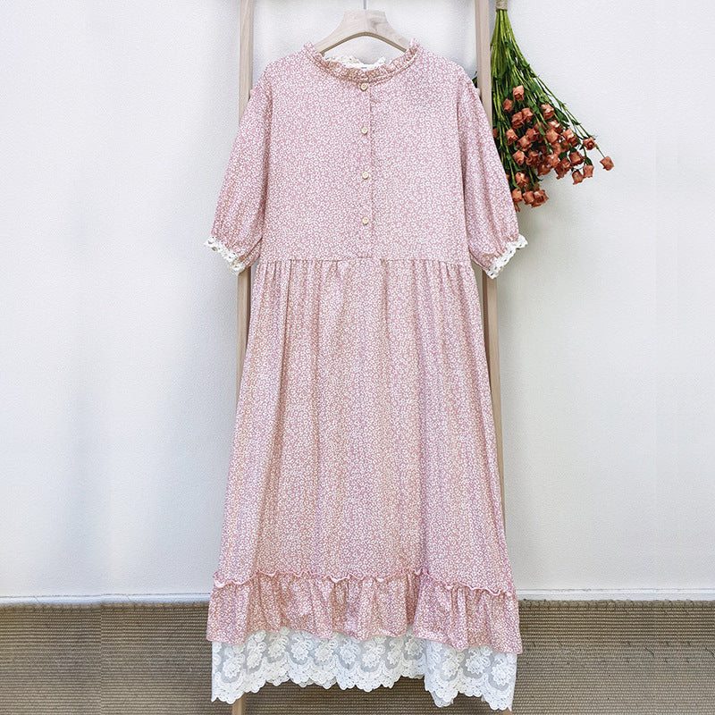 Robe D'été En Coton Et Lin Avec Col À Volants Rétro