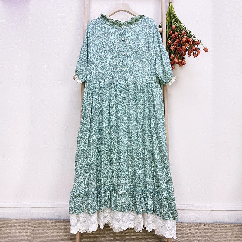 Robe D'été En Coton Et Lin Avec Col À Volants Rétro