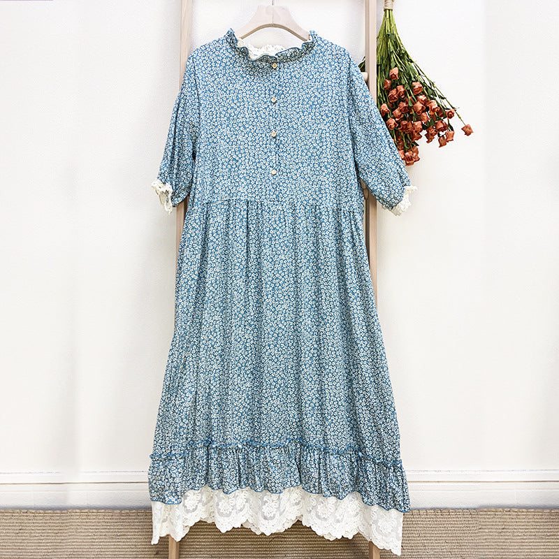 Robe D'été En Coton Et Lin Avec Col À Volants Rétro