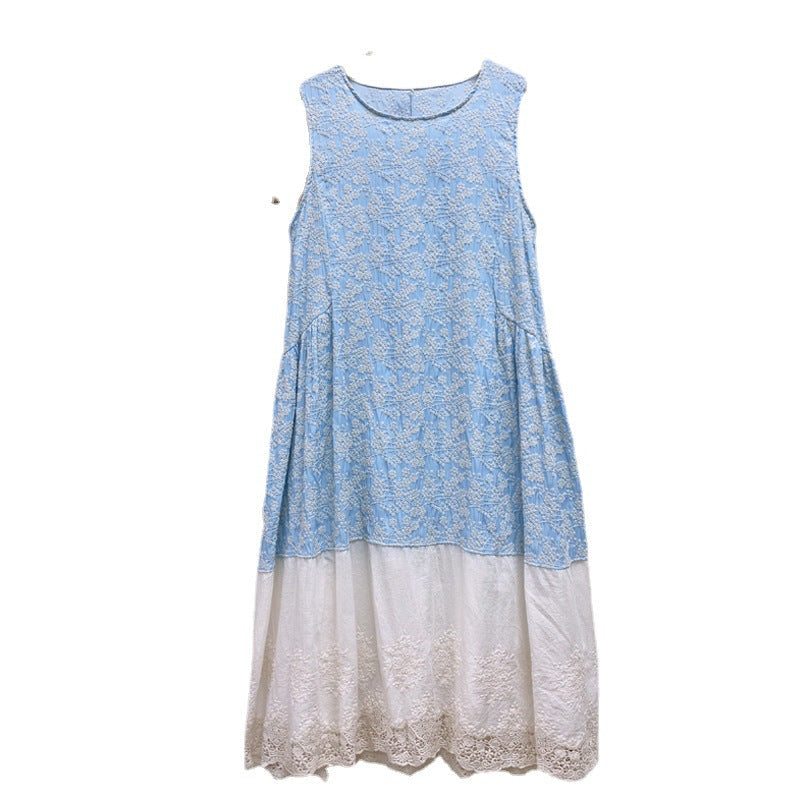 Robe D'été En Coton Et Lin Sans Manches Avec Broderie Florale Rétro