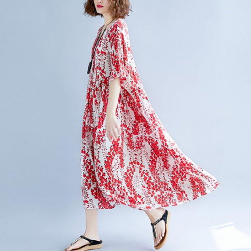 Robe D'été Décontractée Ample À Col Rond Et À Fleurs