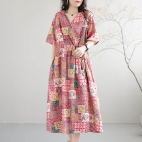 Robe D'été Décontractée En Coton Patchwork Rétro Ample