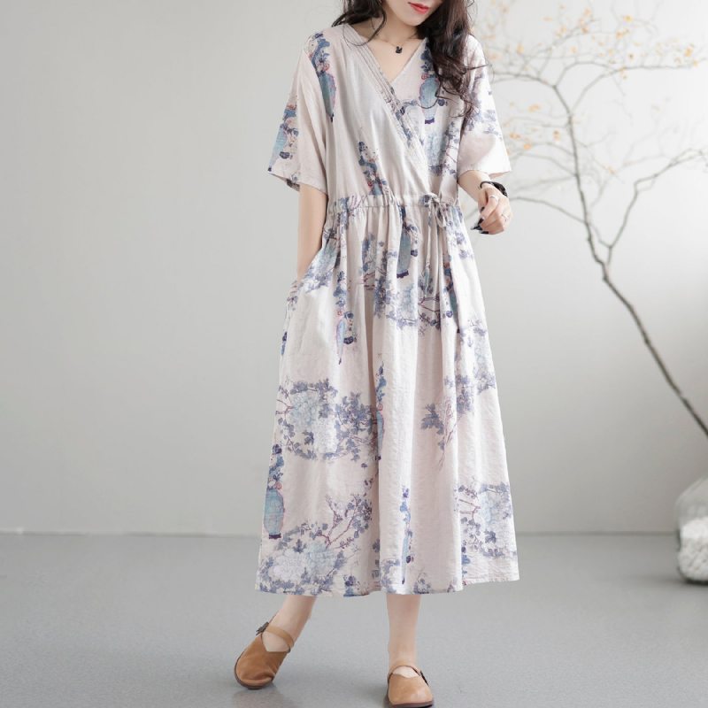 Robe D'été Décontractée En Coton Patchwork Rétro Ample