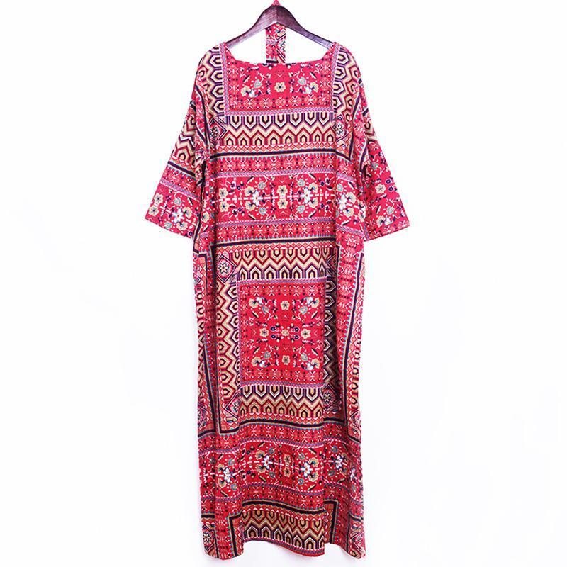 Robe D'été Décontractée Imprimée Vintage En Coton Pour Femme