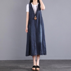 Robe D'été En Denim De Coton Parchwork À Col En V