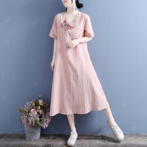 Robe D'été En Lin Et Coton Brodé Vintage