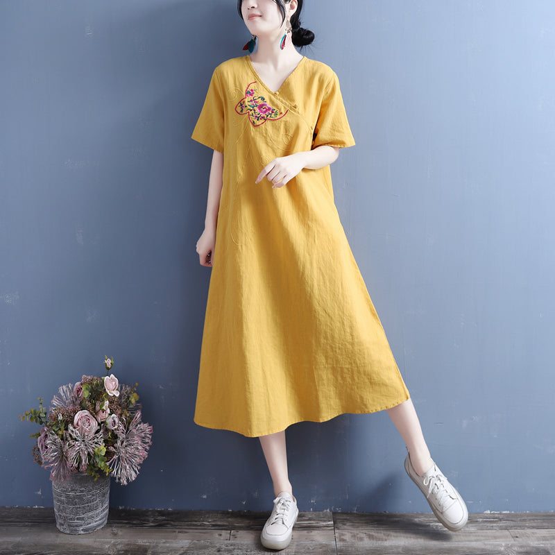 Robe D'été En Lin Et Coton Brodé Vintage