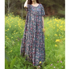 Robe D'été En Lin Et Coton À Fleurs Boho