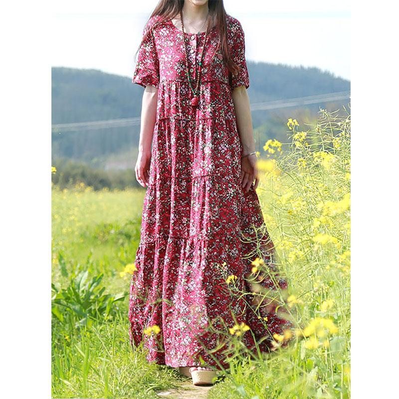 Robe D'été En Lin Et Coton À Fleurs Boho