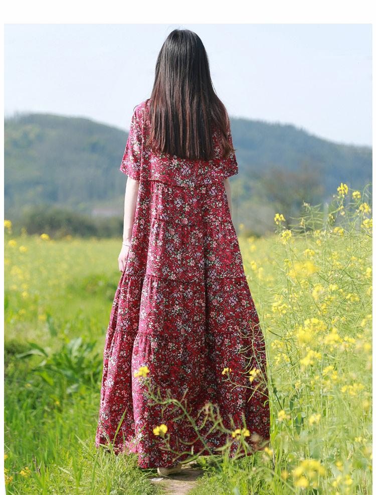 Robe D'été En Lin Et Coton À Fleurs Boho