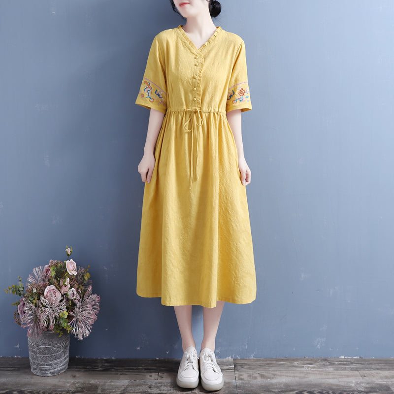 Robe D'été En Lin Et Coton À Fleurs Vintage