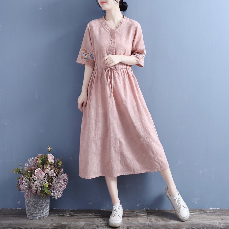 Robe D'été En Lin Et Coton À Fleurs Vintage