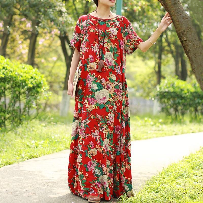 Robe D'été À Manches Courtes À Fleurs Pour Femmes