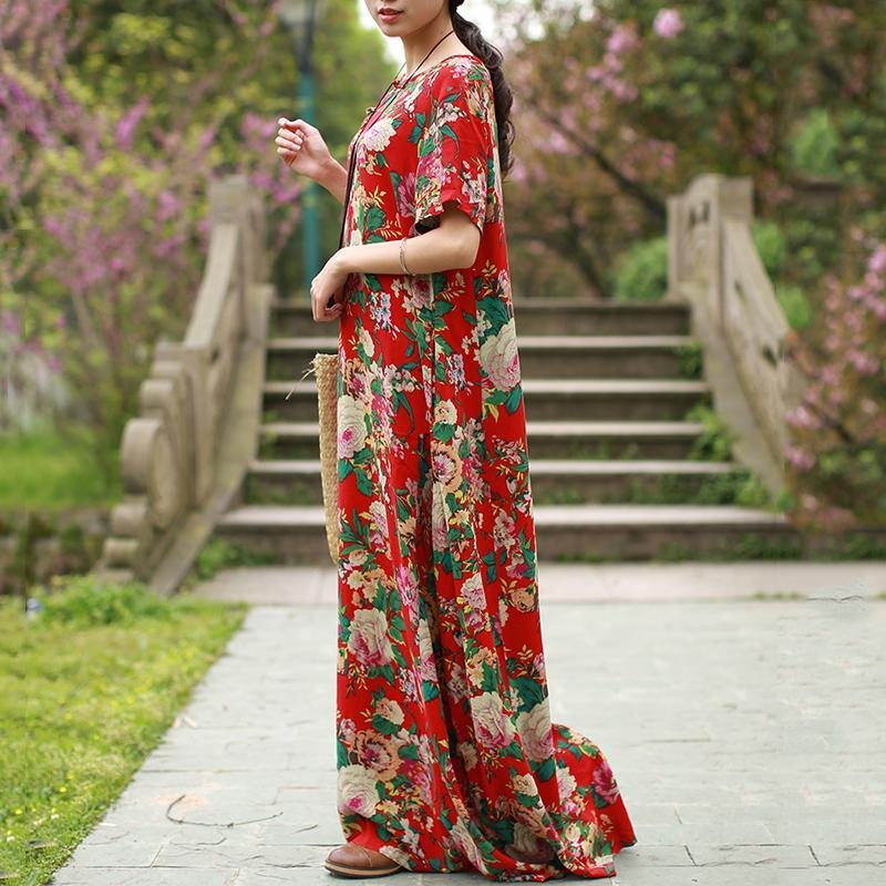 Robe D'été À Manches Courtes À Fleurs Pour Femmes