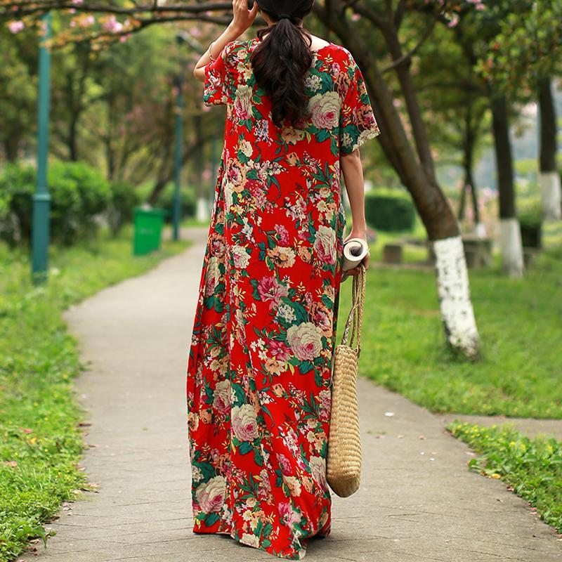 Robe D'été À Manches Courtes À Fleurs Pour Femmes