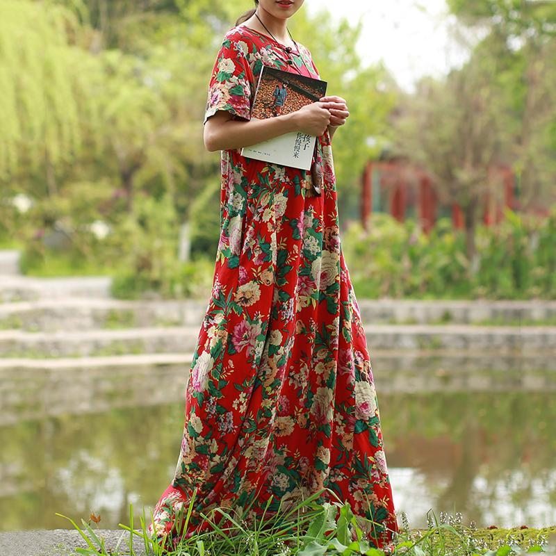 Robe D'été À Manches Courtes À Fleurs Pour Femmes