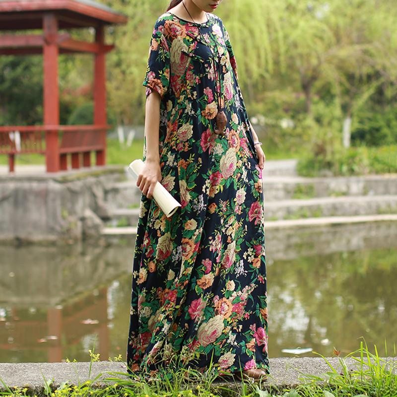 Robe D'été À Manches Courtes À Fleurs Pour Femmes