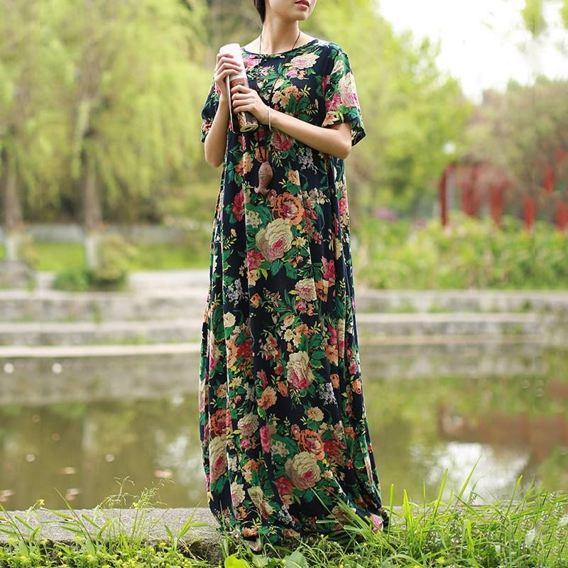 Robe D'été À Manches Courtes À Fleurs Pour Femmes