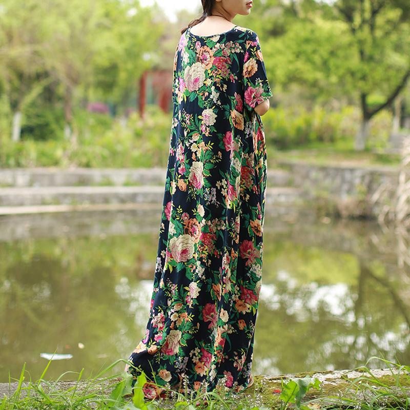 Robe D'été À Manches Courtes À Fleurs Pour Femmes