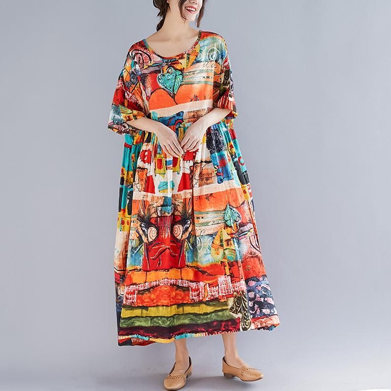 Robe D'été À Manches Courtes À Taille Froncée Imprimée Abstraite