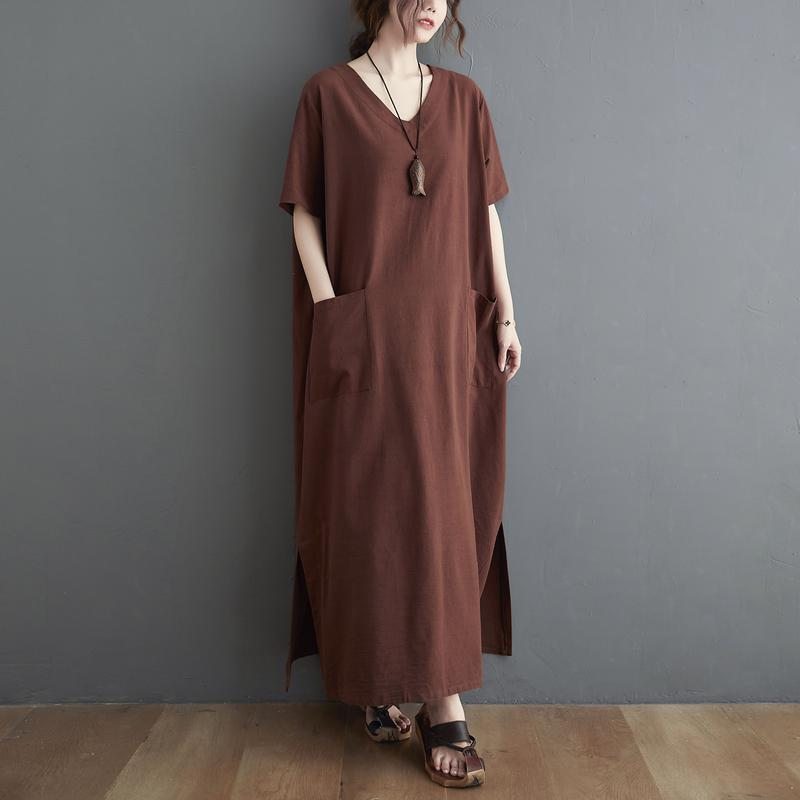 Robe D'été Rétro Ample En Coton Et Lin Grande Taille