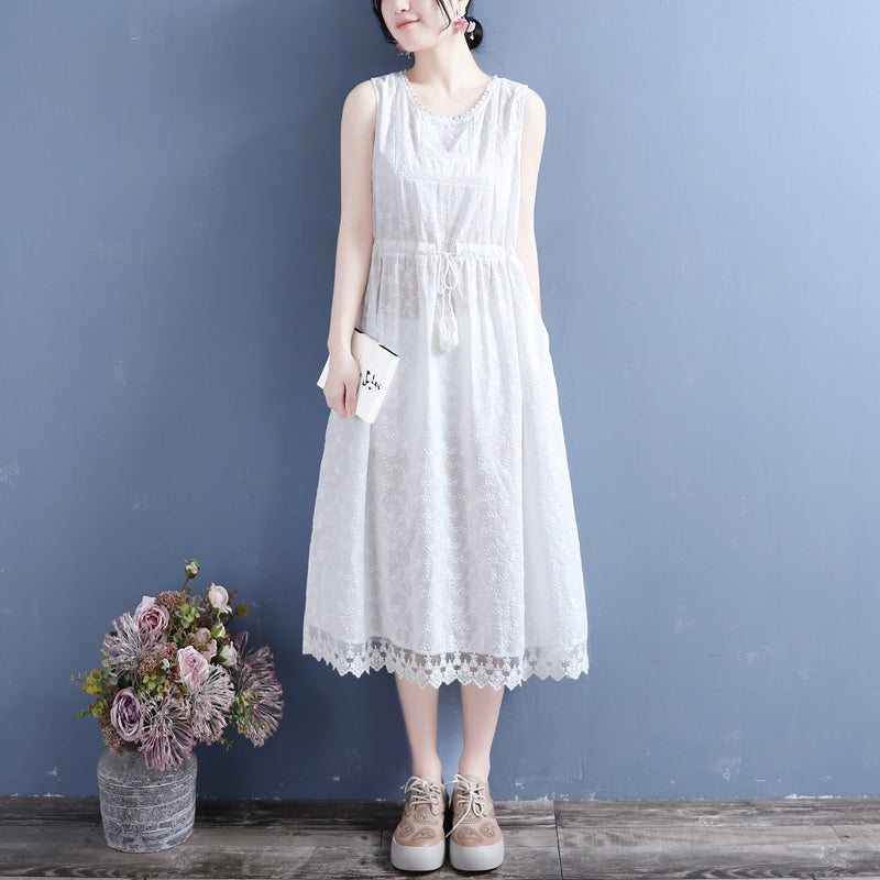 Robe D'été Sans Manches En Coton Et Lin À Broderie Florale