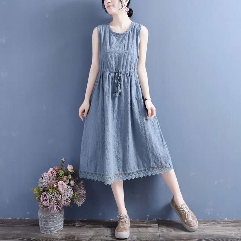 Robe D'été Sans Manches En Coton Et Lin À Broderie Florale