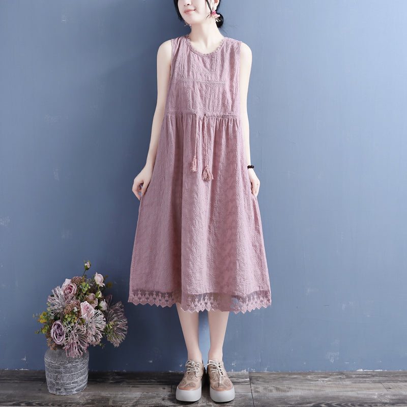 Robe D'été Sans Manches En Coton Et Lin À Broderie Florale