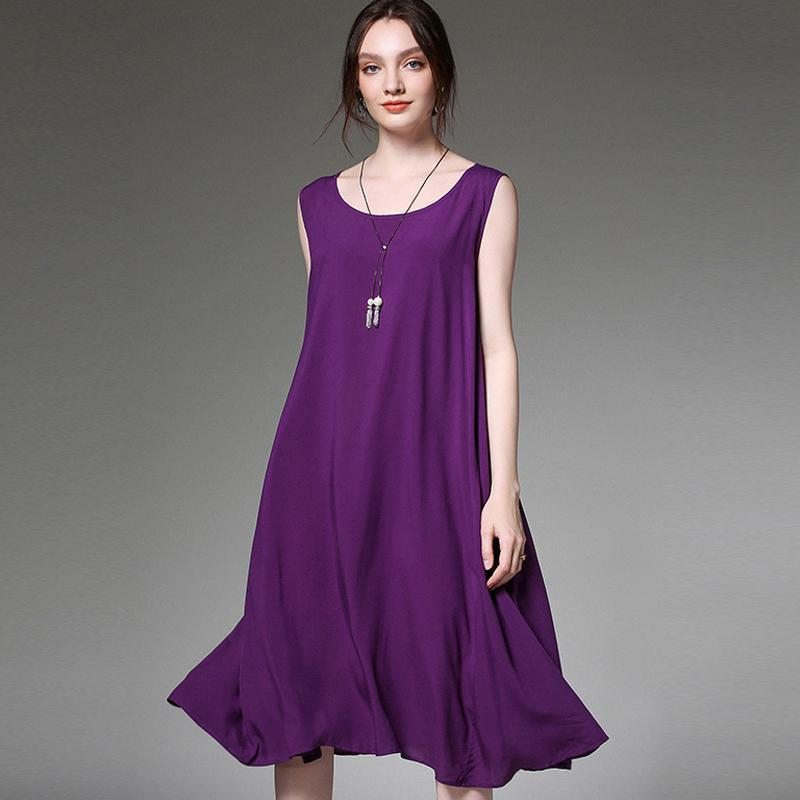 Robe D'été Sans Manches En Coton Simple Taille Plus Pour Femmes