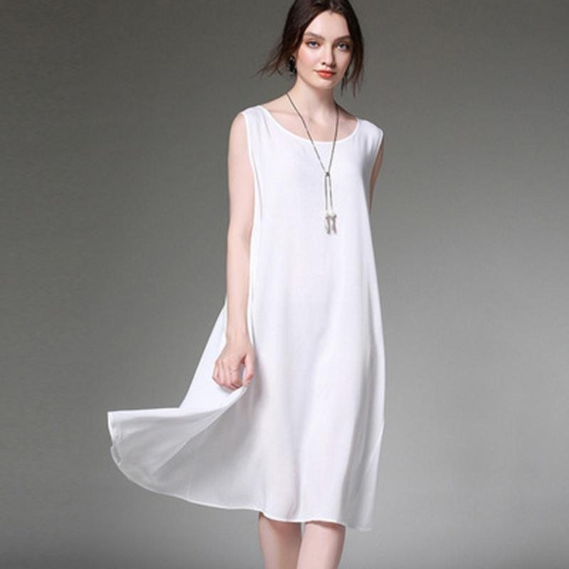 Robe D'été Sans Manches En Coton Simple Taille Plus Pour Femmes