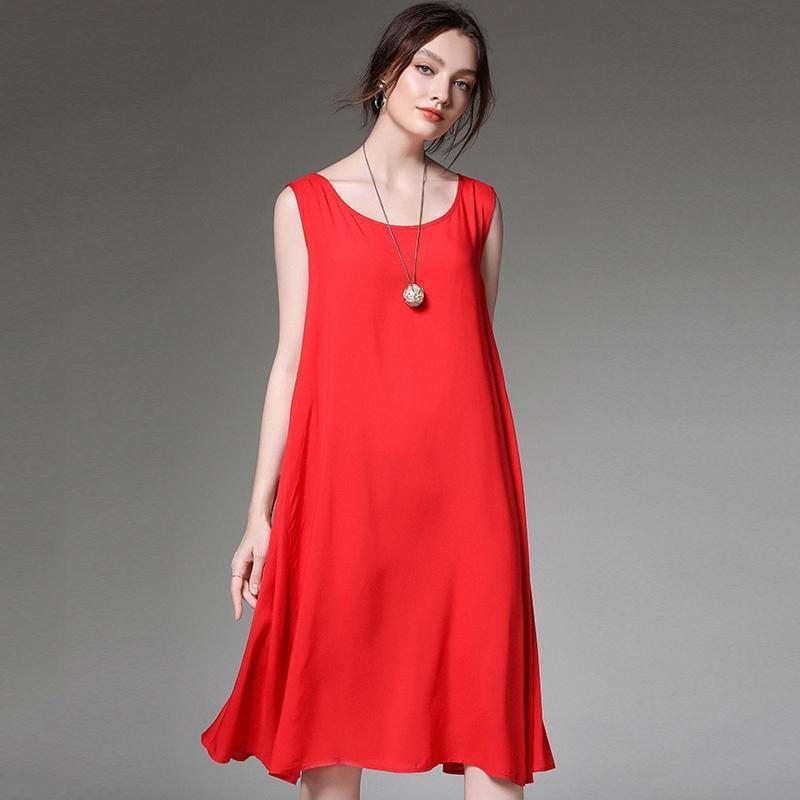 Robe D'été Sans Manches En Coton Simple Taille Plus Pour Femmes