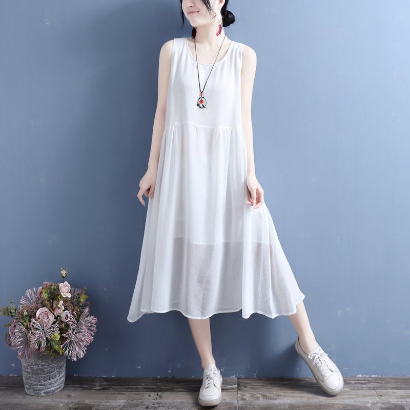 Robe D'été Sans Manches En Lin Et Soie Fine