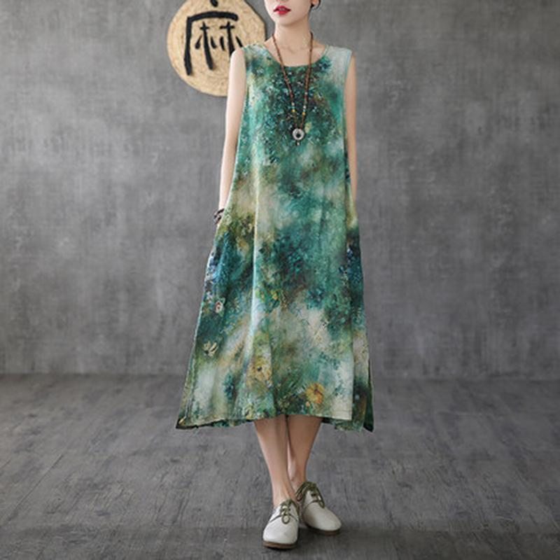 Robe D'été Sans Manches En Lin À Fleurs