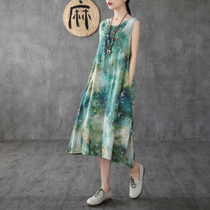 Robe D'été Sans Manches En Lin À Fleurs