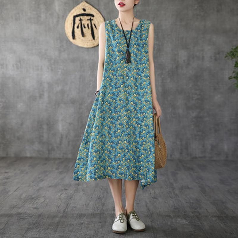 Robe D'été Sans Manches En Lin À Fleurs