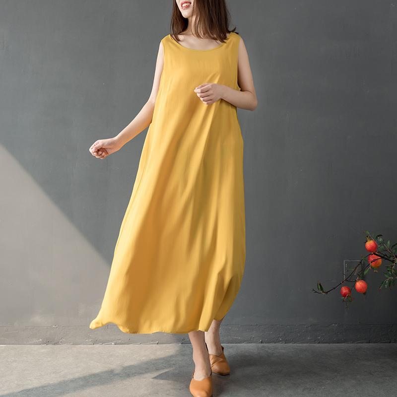 Robe D'été Sans Manches Rétro Solide Et Ample