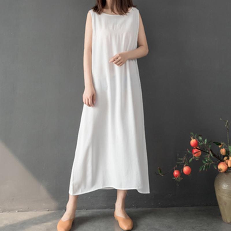 Robe D'été Sans Manches Rétro Solide Et Ample