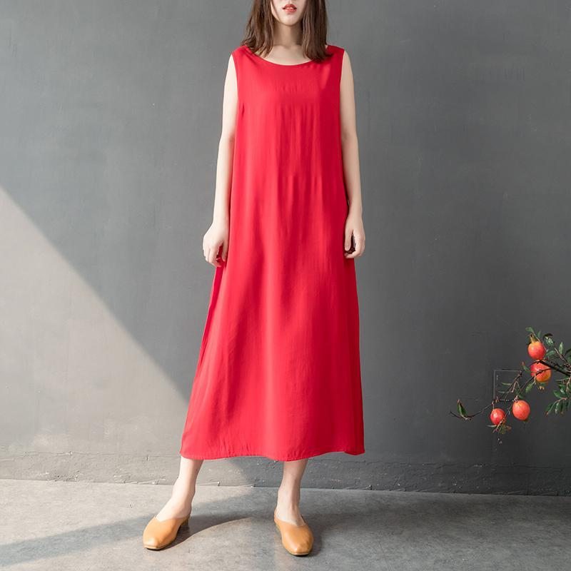 Robe D'été Sans Manches Rétro Solide Et Ample