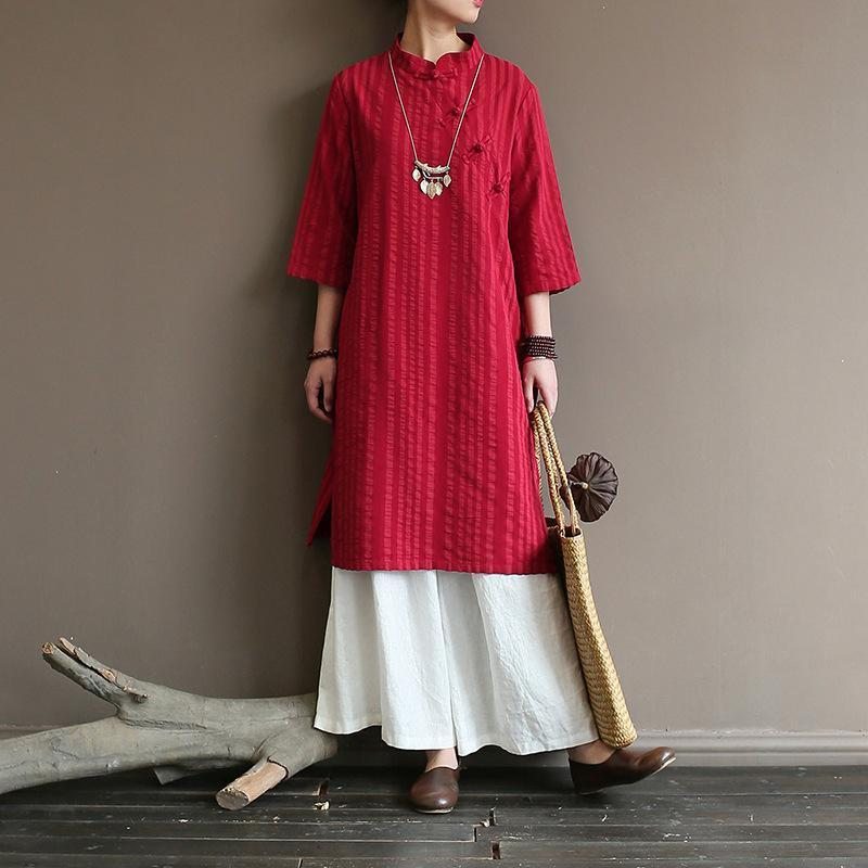 Robe D'été De Style Chinois Rétro En Coton Et Lin