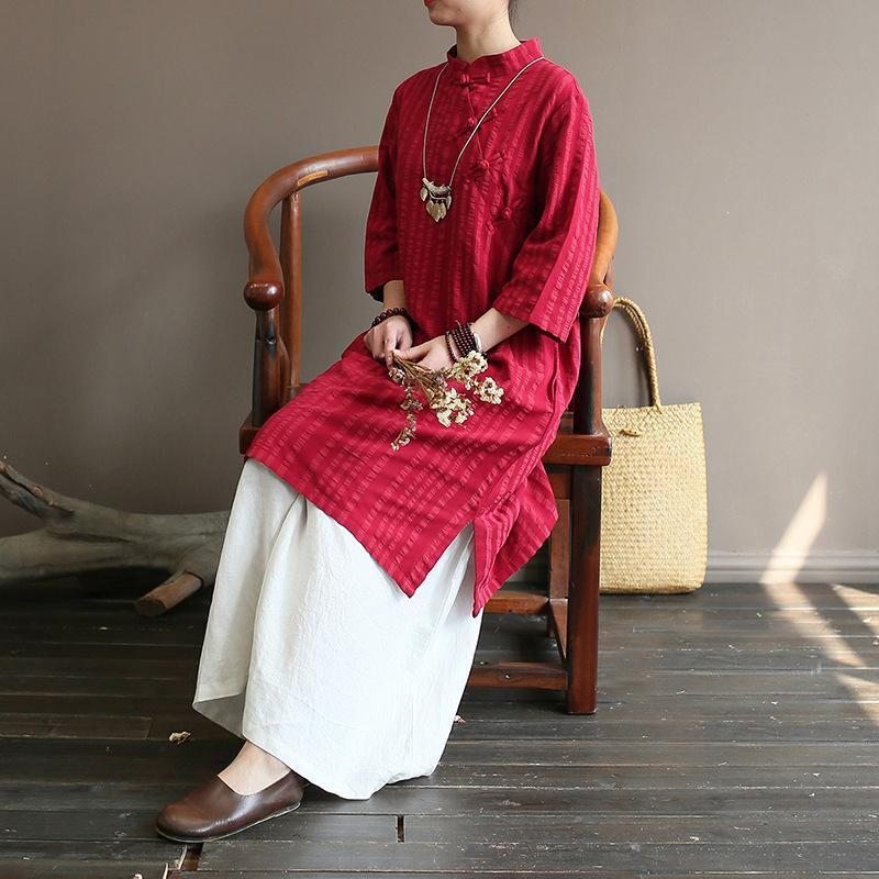 Robe D'été De Style Chinois Rétro En Coton Et Lin