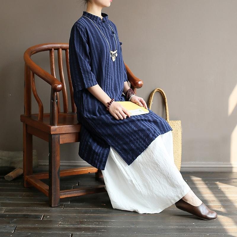 Robe D'été De Style Chinois Rétro En Coton Et Lin