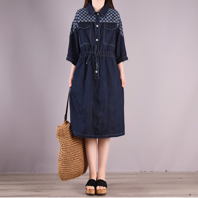 Robe D'été Vintage Décontractée En Coton Denim Longueur Genou