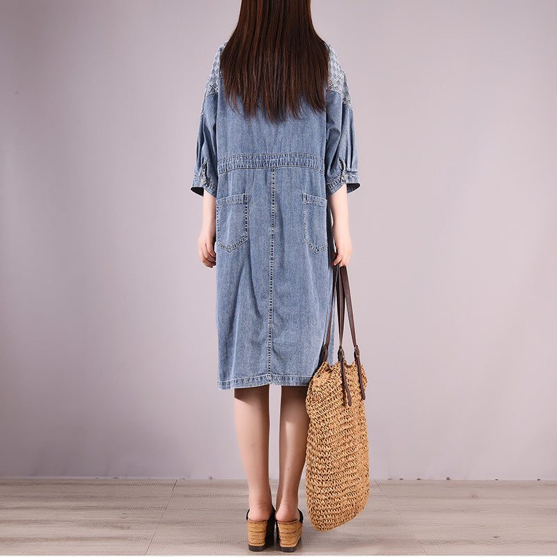 Robe D'été Vintage Décontractée En Coton Denim Longueur Genou