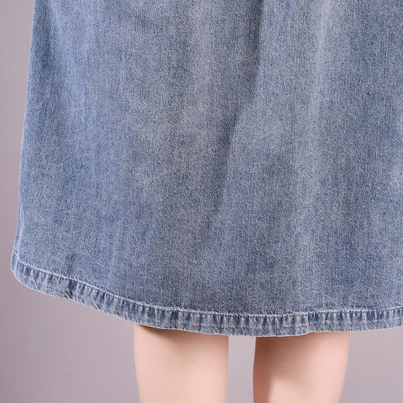 Robe D'été Vintage Décontractée En Coton Denim Longueur Genou