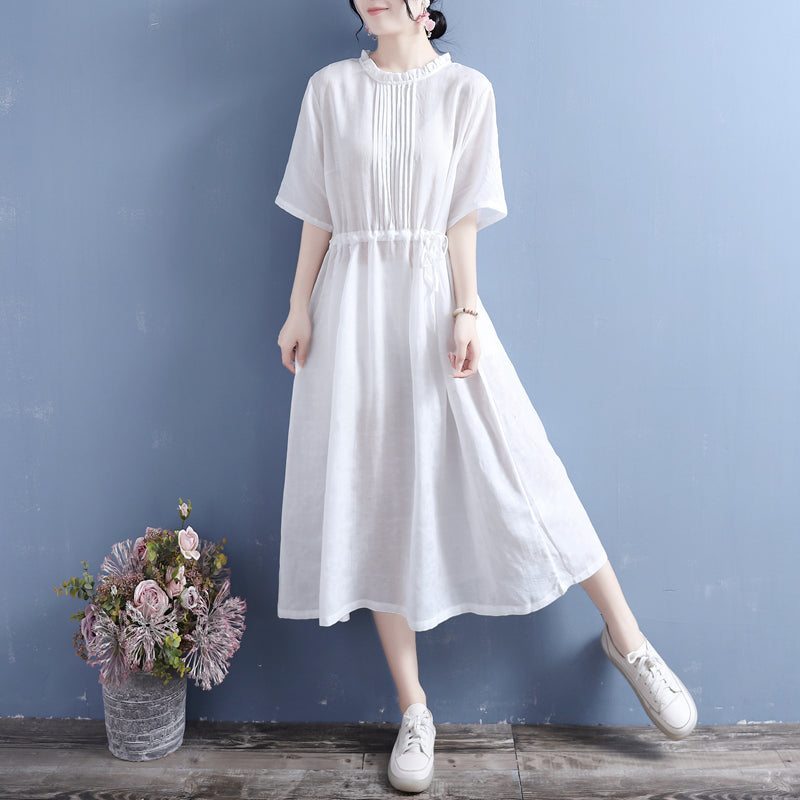 Robe D'été Vintage À Rayures En Coton Et Lin