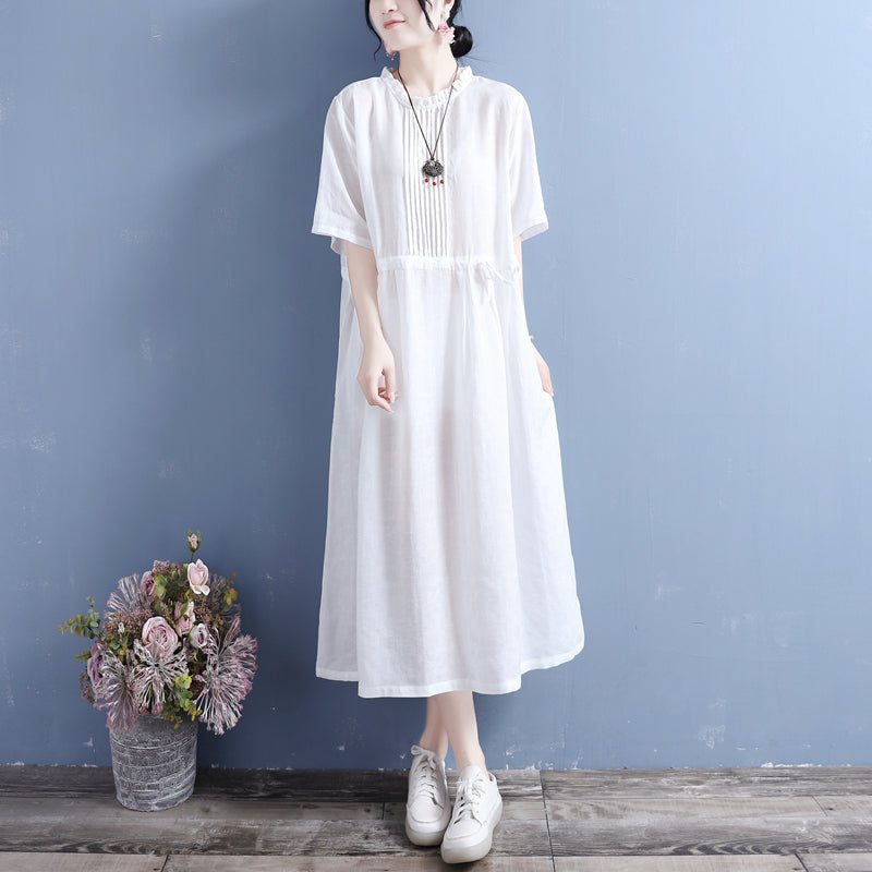 Robe D'été Vintage À Rayures En Coton Et Lin