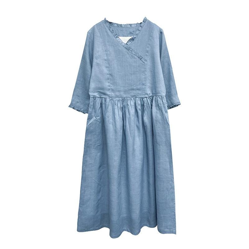 Robe Fleurie À Imprimé Ramie Et Col En V