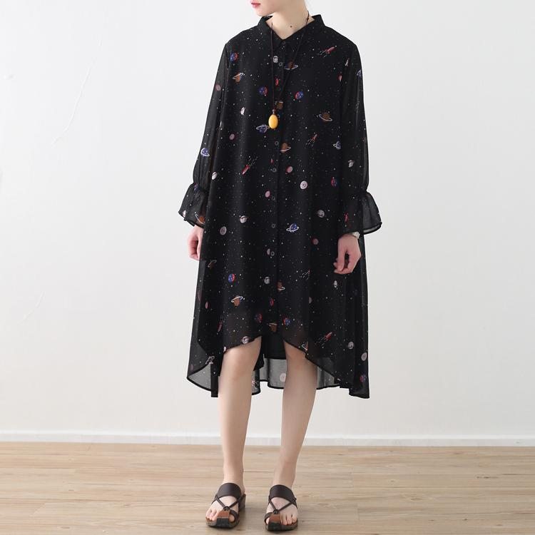 Robe À Fleurs Ample En Mousseline De Soie Noire