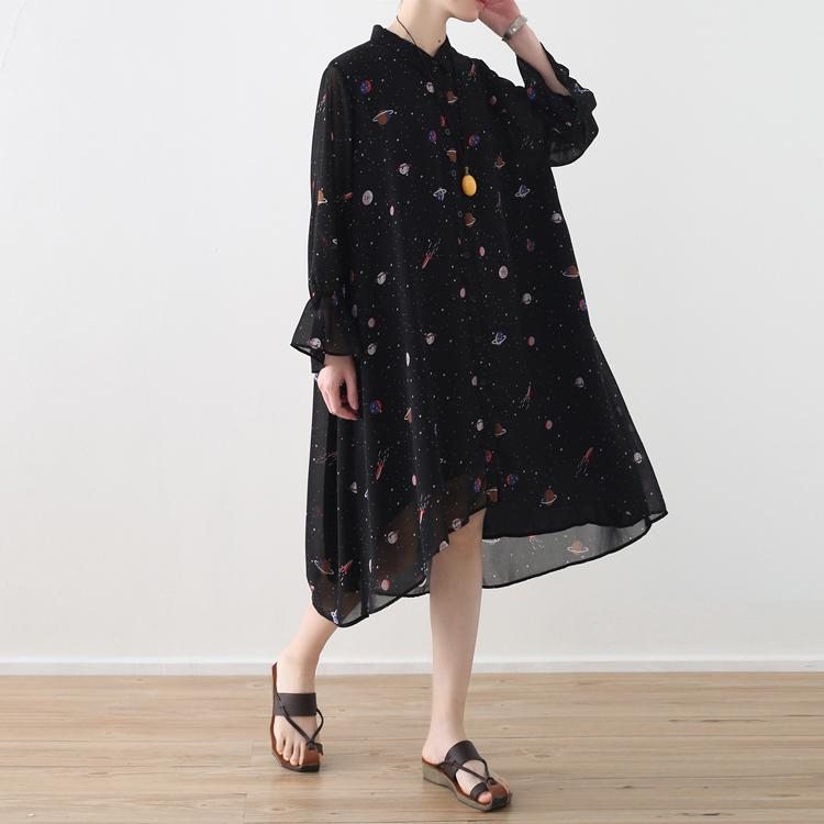 Robe À Fleurs Ample En Mousseline De Soie Noire