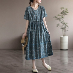 Robe À Fleurs En Lin Et Coton Vintage D'été